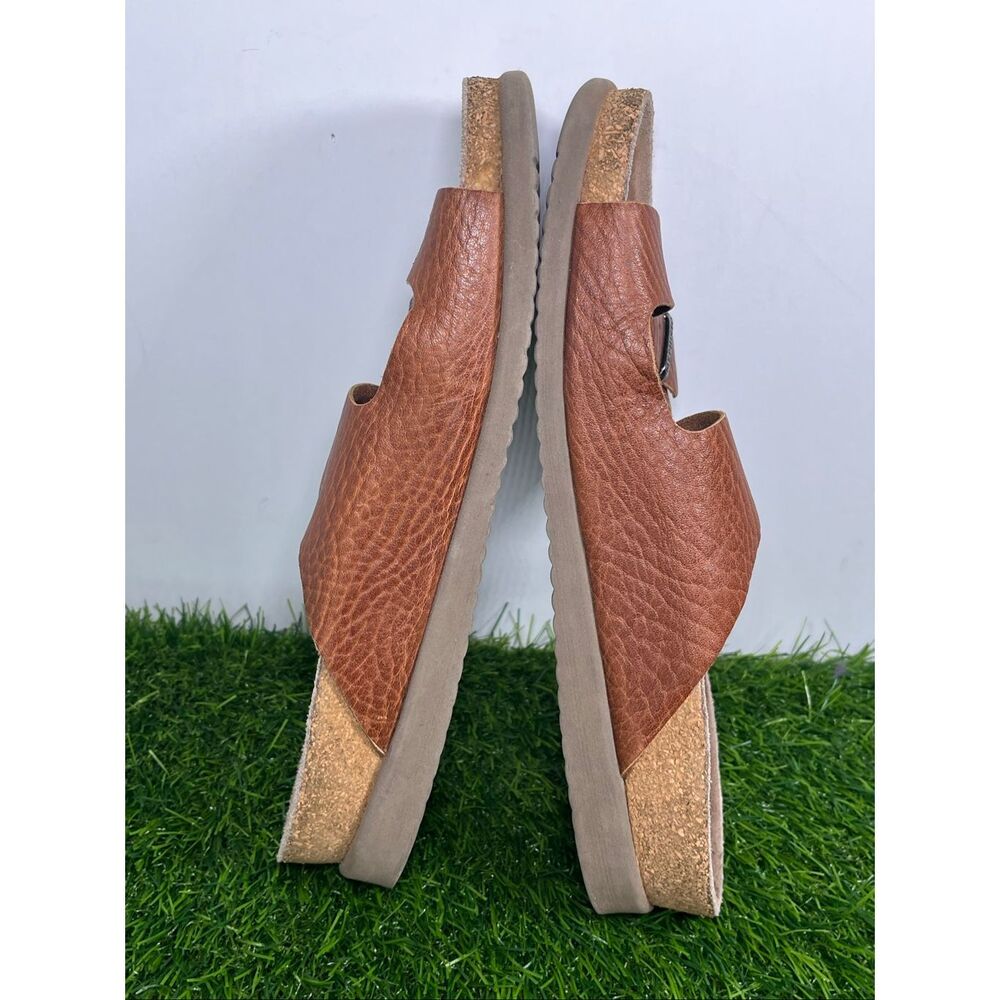 Mephisto Brown Leather Sandals Size 39 Women’s Comfort Slide Double Strap Cork - Picture 7 of 10